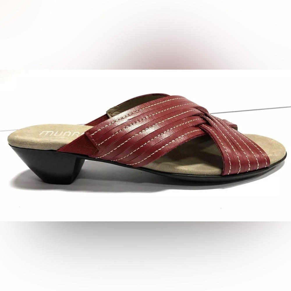Munro Kelsey Womens Sandal Red Leather Heeled Sandals Size 8.5 M